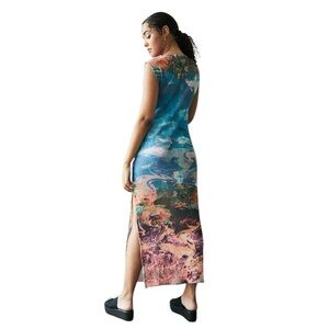 Urban Outfitters Blue and Multicolor Mesh Midi Dress